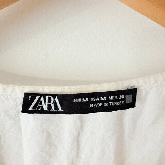 Zara Poplin Voluminous Short Sleeve Midi Dress White Size Medium - Picture 7 of 8